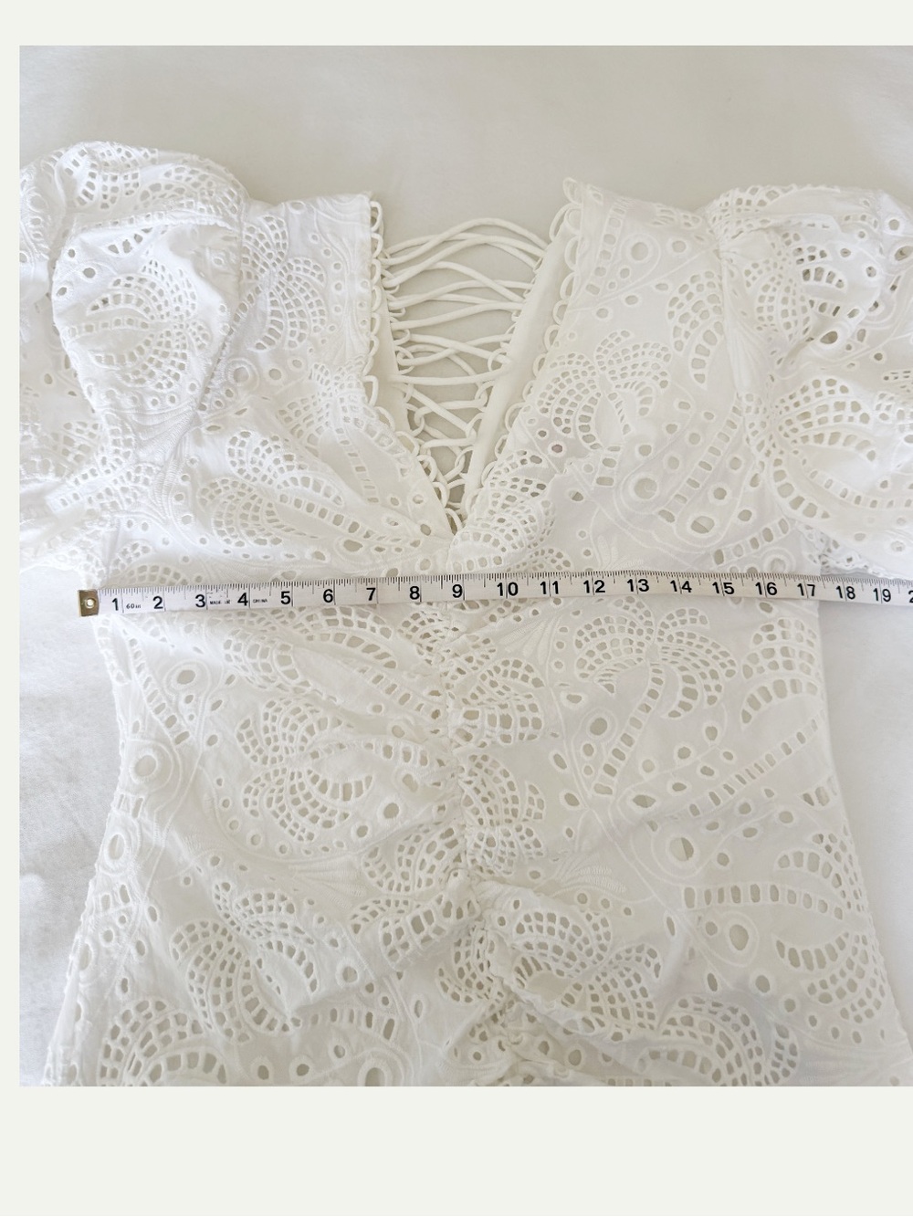 Farm Rio White Eyelet Tiered Midi Dress with Puff Sleeves Large - Picture 8 of 11